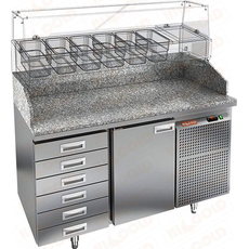 Стол холодильный для пиццы HiCold PZ4-1/GN 6R (каменная столешница под витрину)