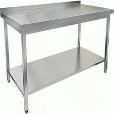 Стол пристенный с бортом и полкой (столешница 1мм) НСО-14/7БП-1