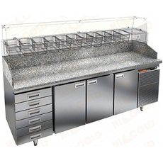 Стол холодильный для пиццы HiCold PZ4-111/GN 6R (каменная столешница под витрину)