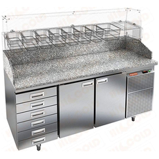 Стол холодильный для пиццы HiCold PZ4-11/GN 6R (каменная столешница под витрину)