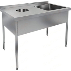 Ванна моечная НДСО1М-15/6БП (БЛ) с отверстием для сбора отходов, 1 мойка 500х400х250