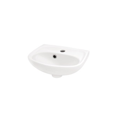 Керамическая раковина с отверстием для смесителя, переливное отверстие, поставляется В КОМПЛЕКТЕ  с пластиковым сифоном для раковины, Ø70 — Ø40/50 мм, с гибкой трубой (гофрой) и металлической сливной решёткой.