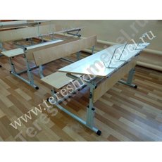 Парта моноблок двухместный регулируемый по высоте и углу наклона столешницы №1-3, 2-4, 3-5, 4-6, 5-7 со скамьей Фанера