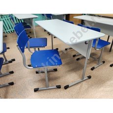 Стол ученический двухместный регулируемый на круглом металлокаркасе