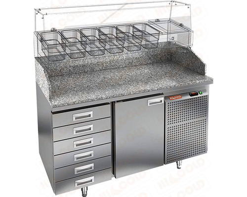 Стол холодильный для пиццы HiCold PZ4-1/GN 6R (каменная столешница под витрину)