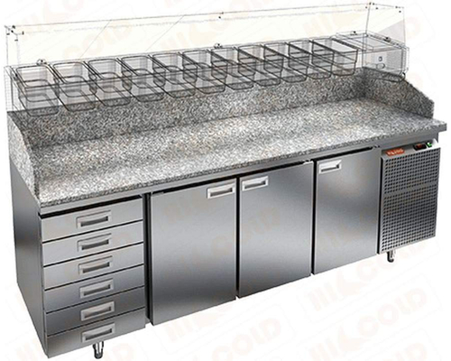 Стол холодильный для пиццы HiCold PZ4-111/GN 6R (каменная столешница под витрину)
