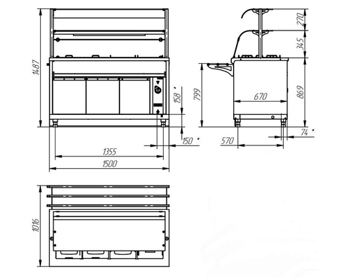 Электрический мармит 2-х блюд HOT-LINE ЭМК-70Х-03