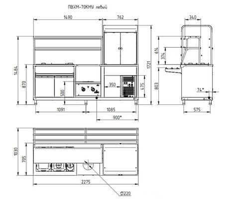 Прилавок-витрина холодильный ПВХМ-70КМУ (цвет ''дуб'', витрина слева)