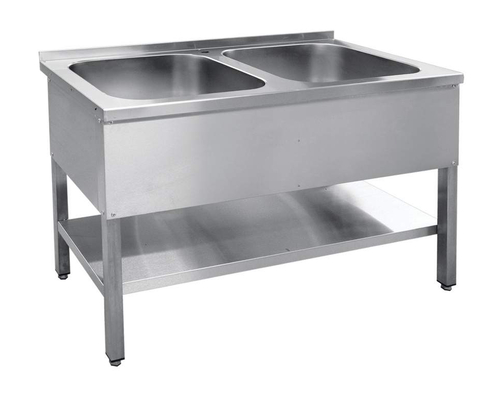 Ванна моечная 2-секц. ВМП-7-2-6РН (с полкой, вся нерж.)