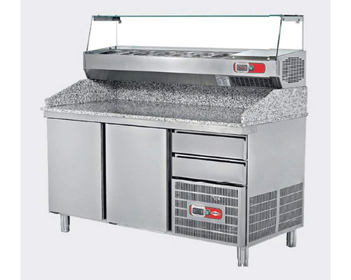 Холодильный стол для пиццы и салатов Fornazza (с гранитной столешницей, 3 двери, 2 ящика)