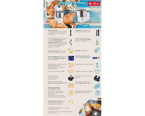 Тестомес спиральный Abat ТМС-30НН-1Р