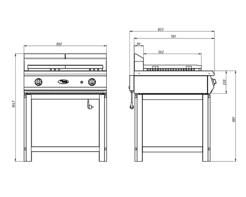 Поверхность жарочная газовая Ф2ПЖГ/800 (на подставке)