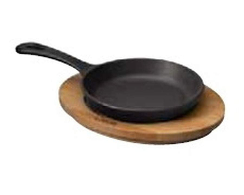 Сковорода чугунная на деревянной подставке Paderno 22x15 см