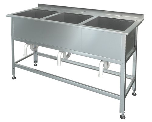 Ванна моечная сварная с бортом и полкой под смеситель ВМП 3/5 (нерж.)