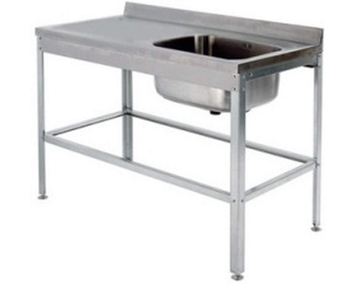 Ванна цельнотянутая, встроенная в стол справа, с бортом и полкой под смеситель ВЦСП 9/6 (нерж.)