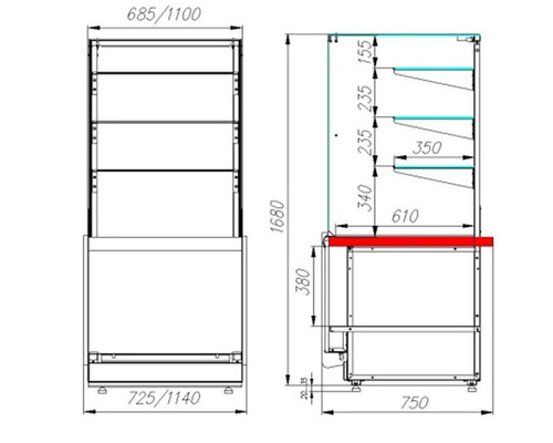 Кондитерская тепловая витрина-башня Полюс KC80 (Borneo) SH 0,8-11