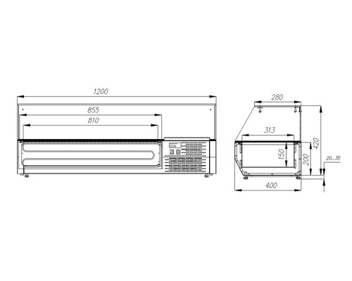 Настольная охлаждаемая витрина Полюс A40 SM 1,2-G 0430 (Carboma VT2v-G)