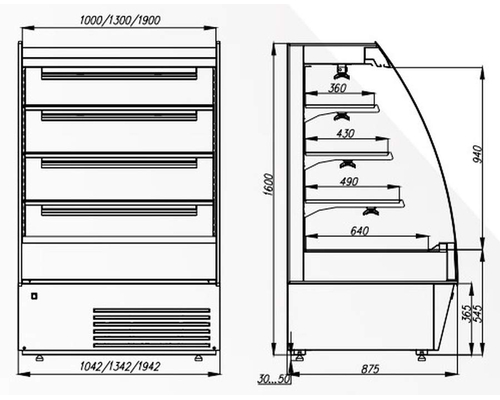 Тепловая пристенная витрина Полюс F 16-08 SH 1,9-2 0020 (Carboma 1600/875 BT-1,9) прозрачный стеклопакет