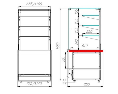 Тепловая витрина-башня Полюс Carboma Vision KC82 SH 0,8-11 (с фронтальным стеклом)