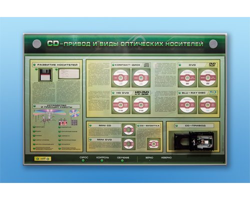 Электрифицированный информационный стенд-тренажер "CD-привод и виды оптических носителей" с функцией контроля и обучения