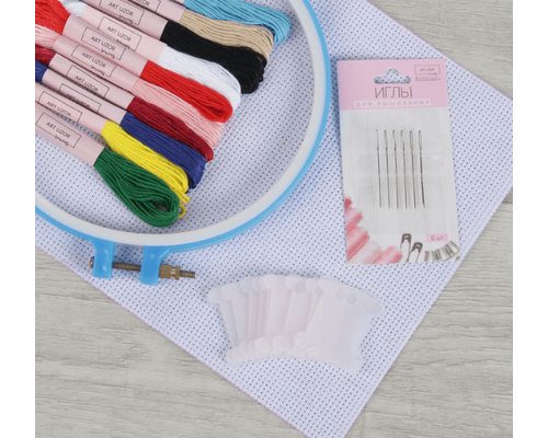 Комплект для вышивания (пяльца, холст, иглы, нити)