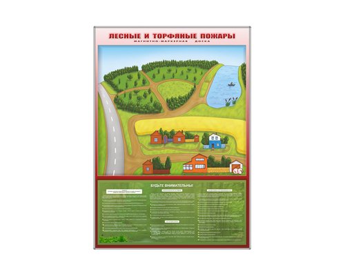 Магнитно-маркерная доска "Лесные и торфяные пожары" + комплект тематических магнитов КМ-30