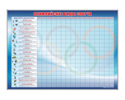 Магнитно-маркерная доска "Олимпийские виды спорта" с комплектом тематических магнитов