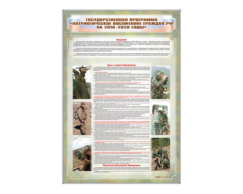 Стенд "Государственная программа "Патриотическое воспитание граждан РФ на 2016-2020 годы."