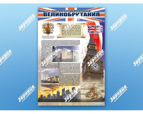 Стенд "О стране изучаемого языка" (ландшафт, города, достопримечательности, флаг, территория, население и т.д.)