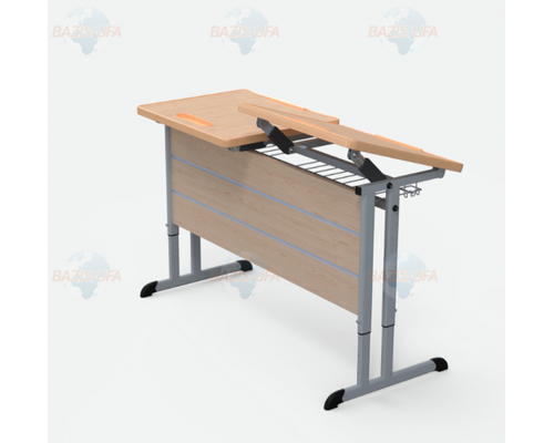 Стол ученический двухместный на плоскоовальной трубе с наклоняемой столешницей