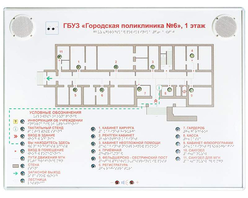 Тактильно-звуковая мнемосхема 820х620 в комплекте с вертикальной стойкой.