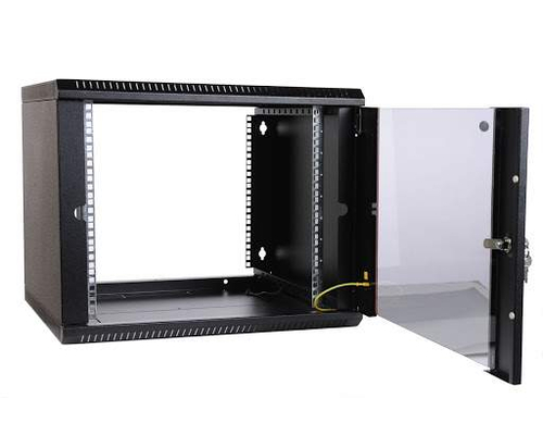Шкаф телекоммуникационный настенный разборный 6U (600х350) дверь стекло черный