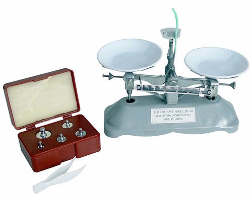 Весы учебные с гирями до 200г.