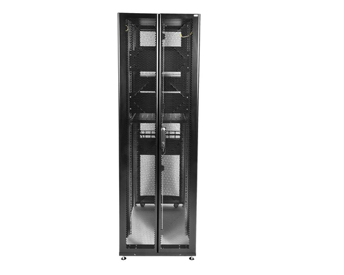 Шкаф серверный ПРОФ напольный 42U (600х1000) дверь перфорированная задние двойные перфорированные черный в сборе