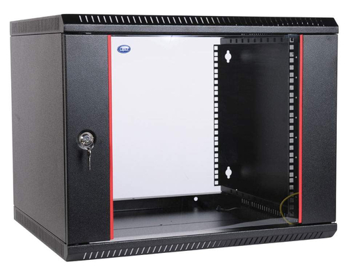 Шкаф телекоммуникационный настенный разборный 9U (600х520) дверь стекло черный