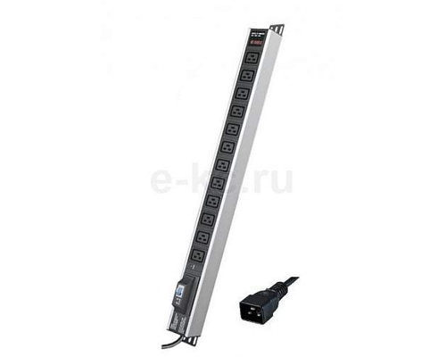 Блок распределения питанияя вертикальный для 19дюйм шкафов, 16A 12 Х C19,индикатор питания, тока, защита от перегрузки, вх.