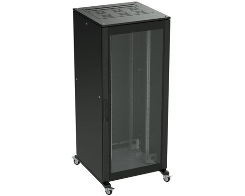 Шкаф напольный 42U 800х800 двери стекло/сплошная, укомплектован вводом и заглушками RAL 9005
