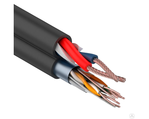 Кабель Мульти FTP 4PR 24AWG CAT5e + 2х0. 75мм?. , 200м. , черный, OUTDOOR