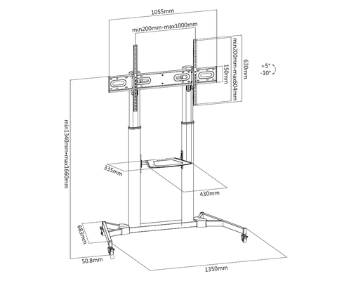 Напольная мобильная стойка для интерактивных панелей 75-86 дюймов