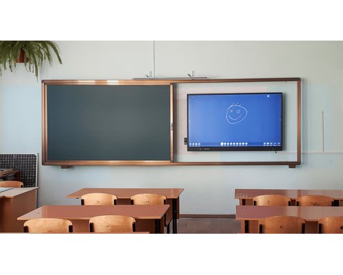 Раздвижная меловая доска на рельсовой системе, 2 рабочие поверхности