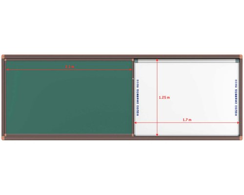 Раздвижная меловая доска на рельсовой системе, 2 рабочие поверхности