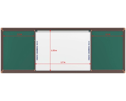 Раздвижная меловая доска на рельсовой системе, 4 рабочие поверхности