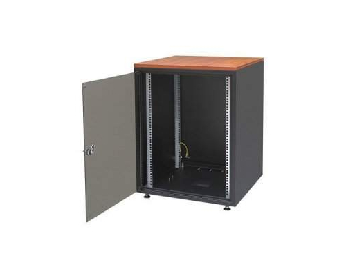 Шкаф напольный SJB 19 15U 737x600х500мм стеклянная дверь черный (RAL9005) столешница Calvados нагрузка 38кг (собранный)