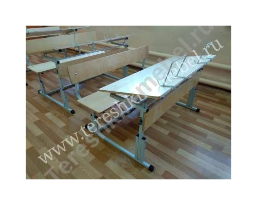Парта моноблок двухместный регулируемый по высоте и углу наклона столешницы №1-3, 2-4, 3-5, 4-6, 5-7 со скамьей Фанера