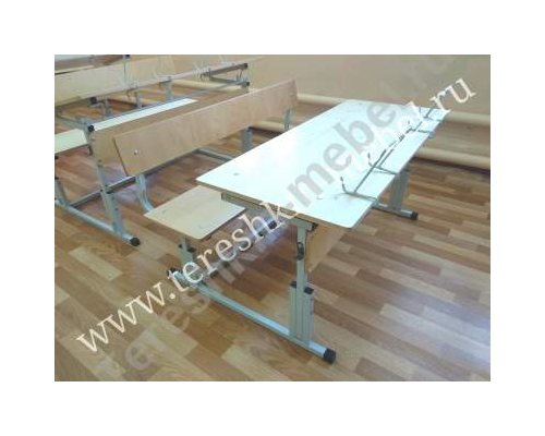 Парта моноблок двухместный регулируемый по высоте и углу наклона столешницы №1-3, 2-4, 3-5, 4-6, 5-7 со скамьей Фанера