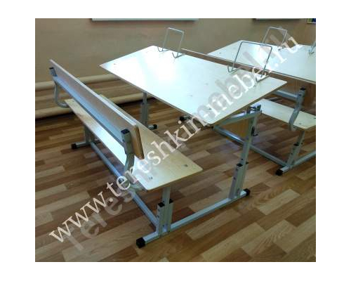 Парта моноблок двухместный регулируемый по высоте и углу наклона столешницы №1-3, 2-4, 3-5, 4-6, 5-7 со скамьей Фанера