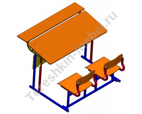 Парта моноблок ученический разноростовой с регулируемым углом наклона столешницы