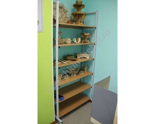 Стеллаж односторонний на металлокаркасе с горизонтальными полками