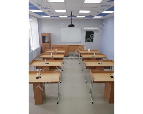 Стол ученический лабораторный для кабинета химии с сантехникой и коробом